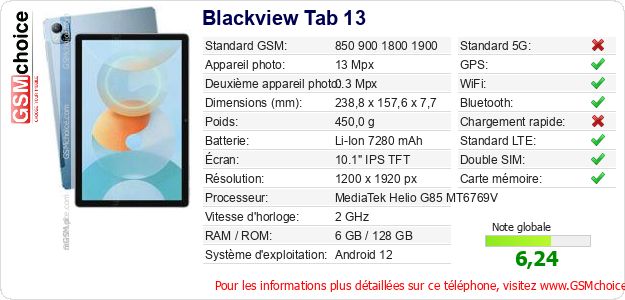 Blackview Tab 13 Fiche technique