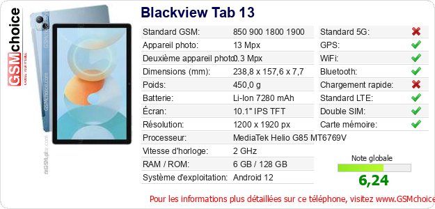 Blackview Tab 13 Fiche technique