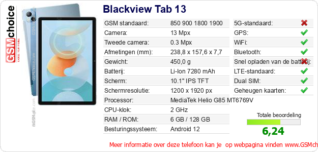 Blackview Tab 13 Technische gegevens 