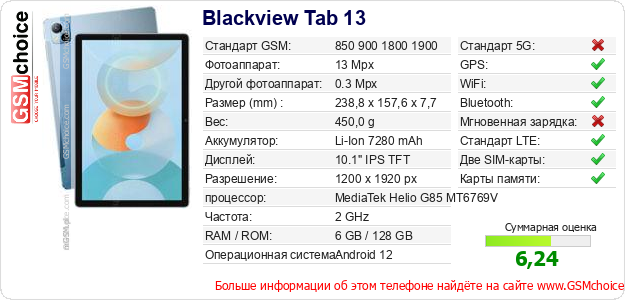 Blackview Tab 13 Технические данные телефона Blackview Tab 13 Технические данные телефона