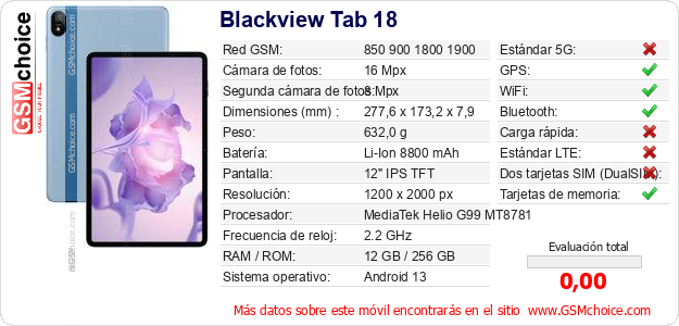 Blackview Tab 18 Datos técnicos del móvil Blackview Tab 18 Datos técnicos del móvil