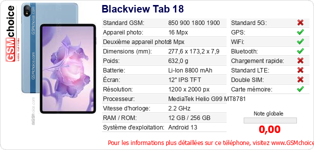 Blackview Tab 18 Fiche technique Blackview Tab 18 Fiche technique