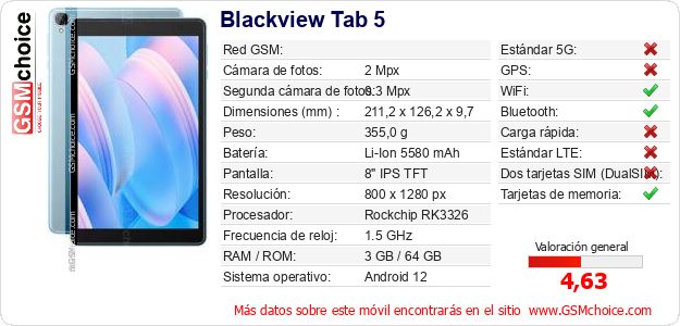Blackview Tab 5 Datos técnicos del móvil Blackview Tab 5 Datos técnicos del móvil