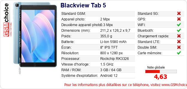 Blackview Tab 5 Fiche technique