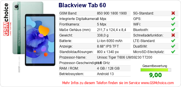 Blackview Tab 60 technische Daten Blackview Tab 60 technische Daten