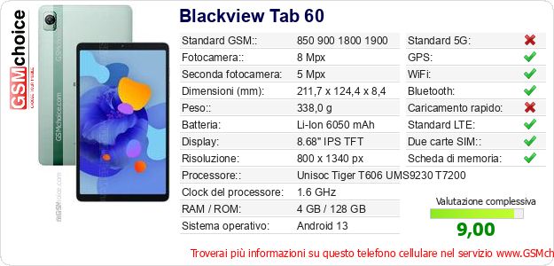 Blackview Tab 60 Dati tecnici di telefono cellulare 