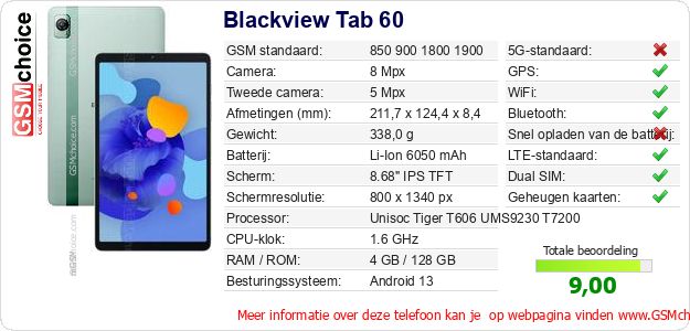 Blackview Tab 60 Technische gegevens 