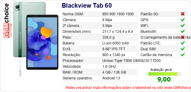 Blackview Tab 60 Especificações técnicas do telemóvel 