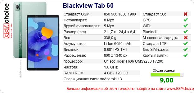 Blackview Tab 60 Технические данные телефона Blackview Tab 60 Технические данные телефона