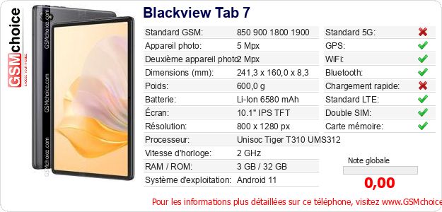 Blackview Tab 7 Fiche technique