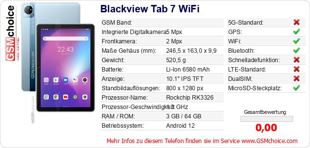Blackview Tab 7 WiFi technische Daten Blackview Tab 7 WiFi technische Daten