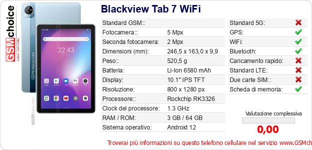 Blackview Tab 7 WiFi Dati tecnici di telefono cellulare 