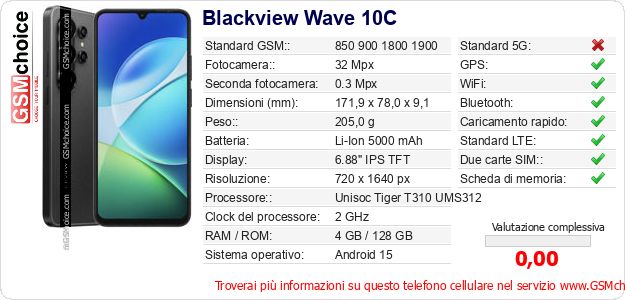 Blackview Wave 10C Dati tecnici di telefono cellulare Blackview Wave 10C Dati tecnici di telefono cellulare