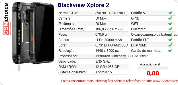 Blackview Xplore 2 Especificações técnicas do telemóvel 