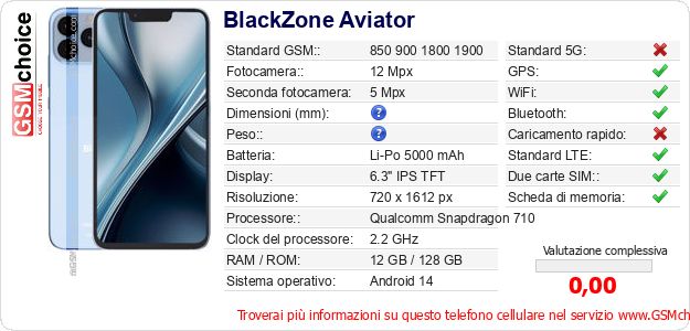 BlackZone Aviator Dati tecnici di telefono cellulare 