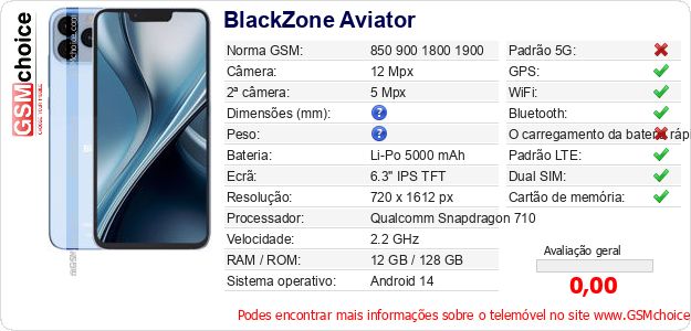 BlackZone Aviator Especificações técnicas do telemóvel BlackZone Aviator Especificações técnicas do telemóvel
