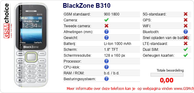 BlackZone B310 Technische gegevens 