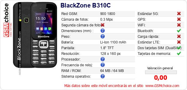 BlackZone B310C Datos técnicos del móvil BlackZone B310C Datos técnicos del móvil