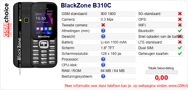 BlackZone B310C Technische gegevens BlackZone B310C Technische gegevens