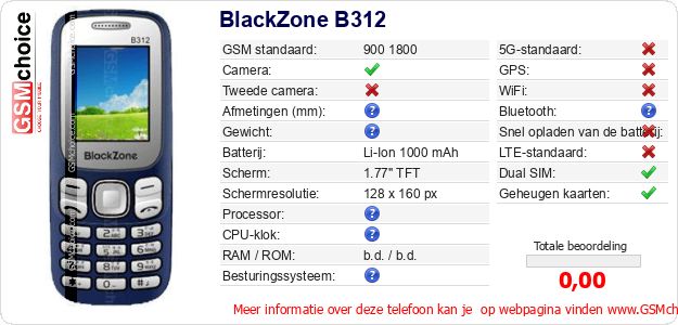 BlackZone B312 Technische gegevens BlackZone B312 Technische gegevens