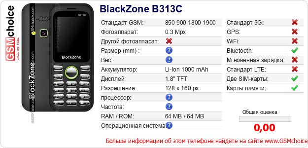 BlackZone B313C Технические данные телефона BlackZone B313C Технические данные телефона