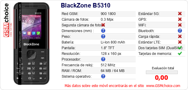 BlackZone B5310 Datos técnicos del móvil BlackZone B5310 Datos técnicos del móvil