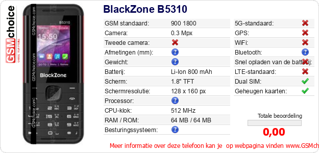 BlackZone B5310 Technische gegevens 