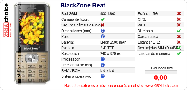 BlackZone Beat Datos técnicos del móvil 