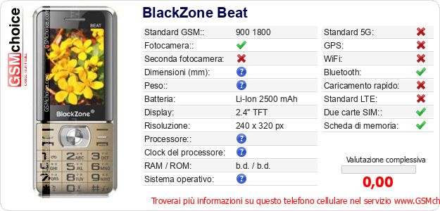 BlackZone Beat Dati tecnici di telefono cellulare BlackZone Beat Dati tecnici di telefono cellulare