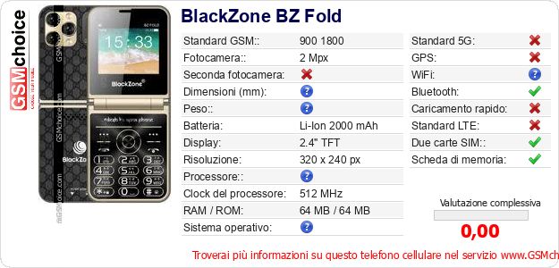 BlackZone BZ Fold Dati tecnici di telefono cellulare BlackZone BZ Fold Dati tecnici di telefono cellulare