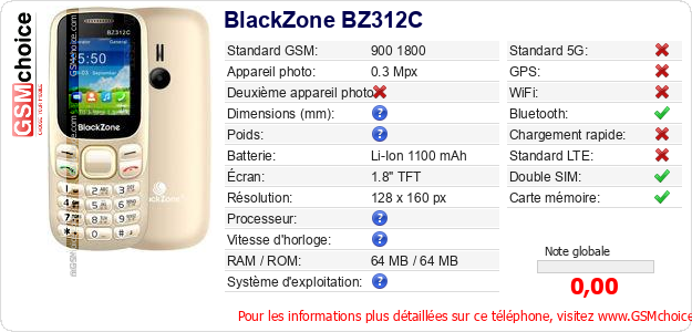 BlackZone BZ312C Fiche technique