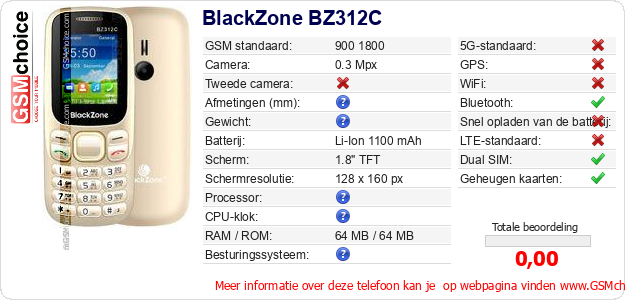 BlackZone BZ312C Technische gegevens 