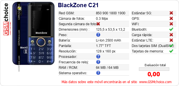 BlackZone C21 Datos técnicos del móvil 