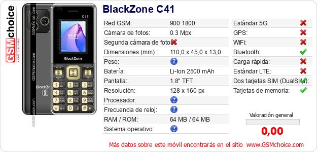 BlackZone C41 Datos técnicos del móvil BlackZone C41 Datos técnicos del móvil