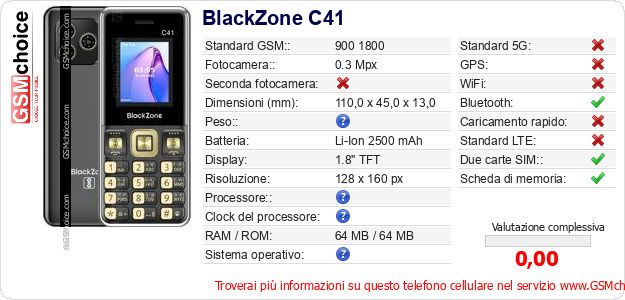 BlackZone C41 Dati tecnici di telefono cellulare BlackZone C41 Dati tecnici di telefono cellulare