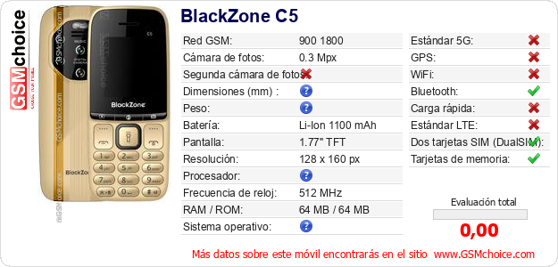 BlackZone C5 Datos técnicos del móvil 
