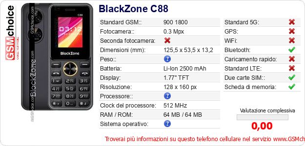 BlackZone C88 Dati tecnici di telefono cellulare 