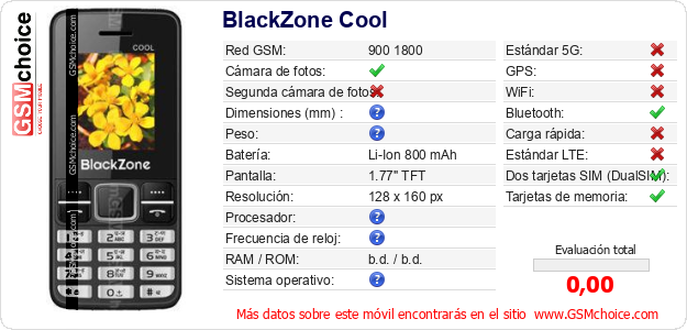 BlackZone Cool Datos técnicos del móvil BlackZone Cool Datos técnicos del móvil