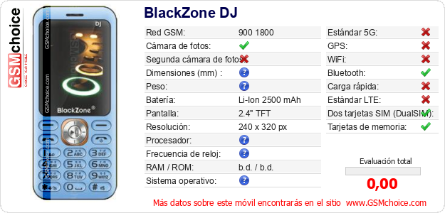 BlackZone DJ Datos técnicos del móvil BlackZone DJ Datos técnicos del móvil