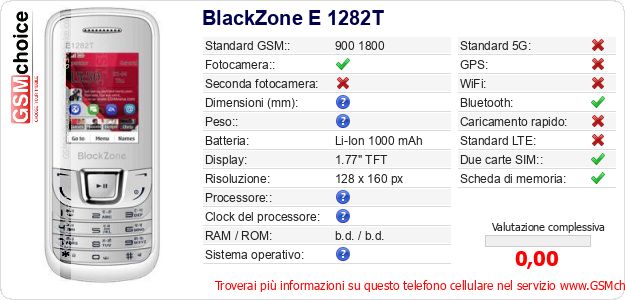 BlackZone E 1282T Dati tecnici di telefono cellulare BlackZone E 1282T Dati tecnici di telefono cellulare