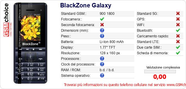 BlackZone Galaxy Dati tecnici di telefono cellulare BlackZone Galaxy Dati tecnici di telefono cellulare