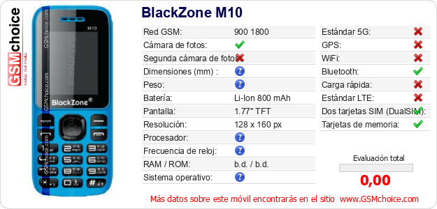 BlackZone M10 Datos técnicos del móvil BlackZone M10 Datos técnicos del móvil