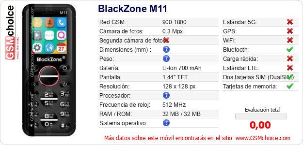 BlackZone M11 Datos técnicos del móvil BlackZone M11 Datos técnicos del móvil