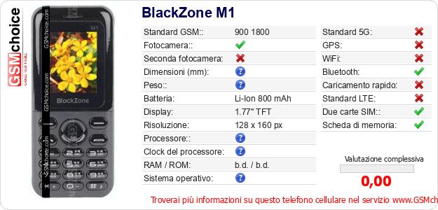 BlackZone M1 Dati tecnici di telefono cellulare 
