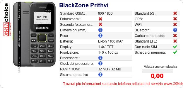 BlackZone Prithvi Dati tecnici di telefono cellulare 