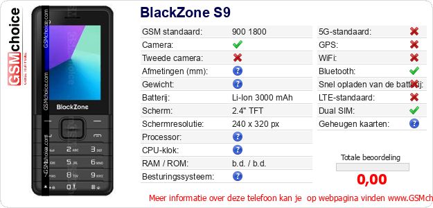 BlackZone S9 Technische gegevens BlackZone S9 Technische gegevens