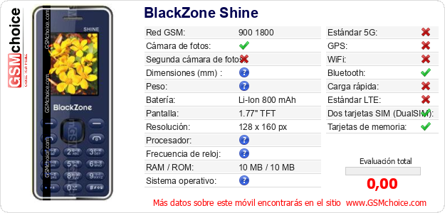 BlackZone Shine Datos técnicos del móvil BlackZone Shine Datos técnicos del móvil
