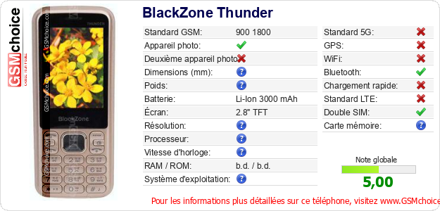 BlackZone Thunder Fiche technique