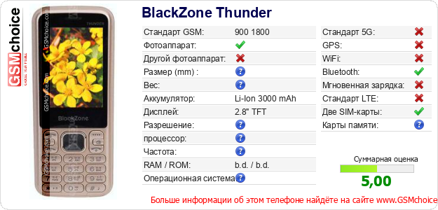 BlackZone Thunder Технические данные телефона BlackZone Thunder Технические данные телефона