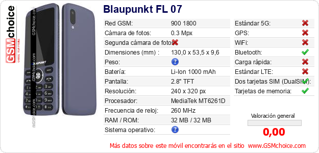 Blaupunkt FL 07 Datos técnicos del móvil  Blaupunkt FL 07 Datos técnicos del móvil